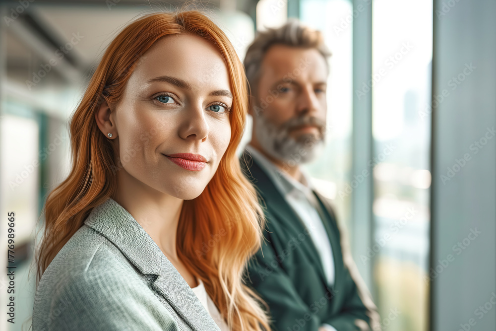 Smiling redhead Businesswoman with Male Colleague Smiling redhead Businesswoman with Male Colleague