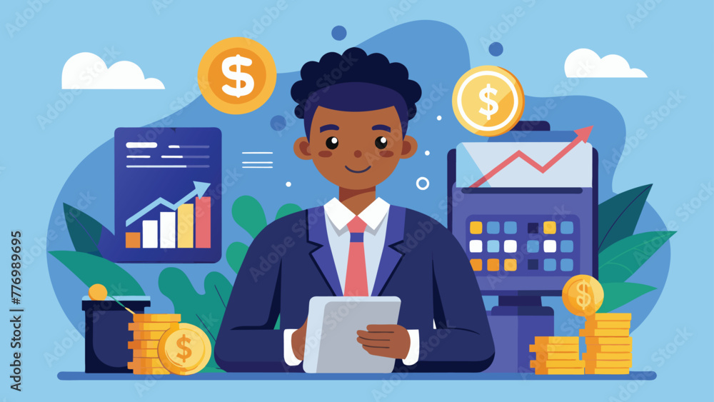 Confident businessman with financial growth, Corporate success, accounting vector cartoon illustration. Confident businessman with financial growth, Corporate success, accounting vector cartoon illustration.