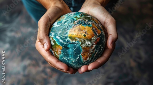 Hands holding a globe together, symbolizing global collaboration and international business partnerships.