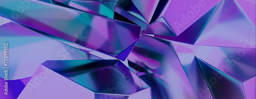 Contemporary Luxury Wallpaper, with Refractive Crystal Fragments. Vibrant, Purple and Blue 3D Render.  photo