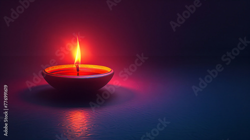 Traditional indian burning lamp in dark background. Ethnic decorations for Indian festival of lights Diwali and Pongal. Ugadi, Gudi Padwa. Hindu New Year. Religion concept with copy space