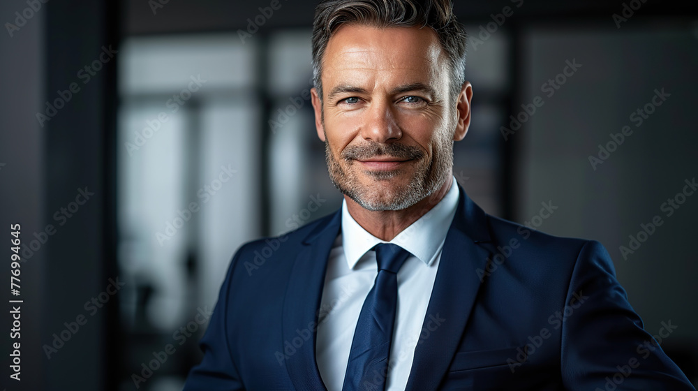 Successful mature businessman looking at camera with confidence. Generative AI Successful mature businessman looking at camera with confidence. Generative AI