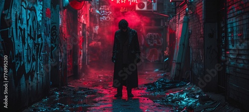The Lonely Vigilante in the Dystopian Alley Generative AI photo