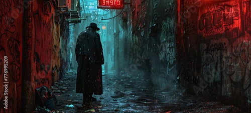 The Lonely Vigilante A Dark, Rainy Night in a Dystopian City Generative AI
