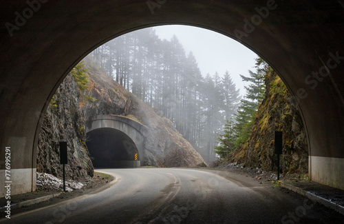 Tunnel along the Road to Hurricane Ridge in Olympic National Park, Mountain in Washington State