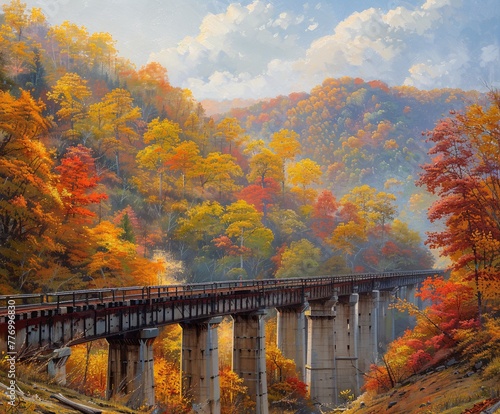 Autumnal Journey A Train's Passage Through a Vibrant Fall Landscape Generative AI