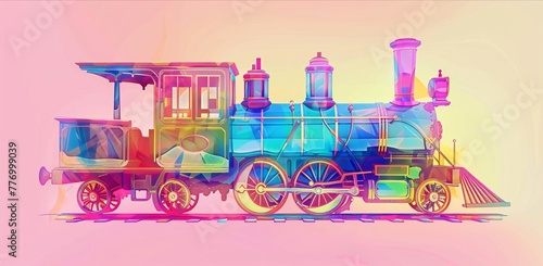 colorful  locomotive illustration with rainbow colors and pastel background photo