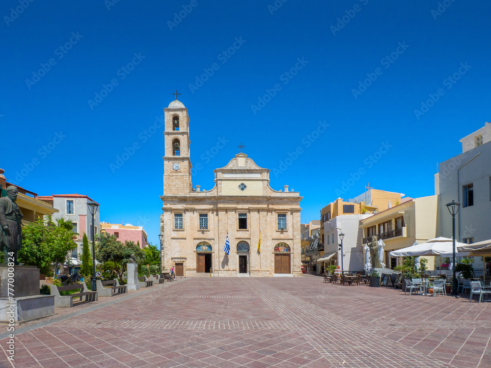 Cathedral in the old Venetian port town in Greece (Trimartiri Cathedral, Athinagora Square, Chania, Crete, Greece)