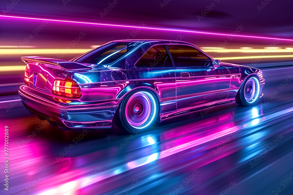 Futuristic sports electric car in neon lights Futuristic sports electric car in neon lights