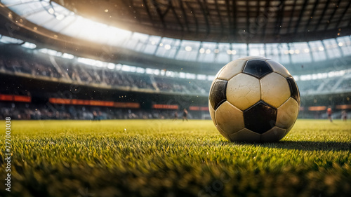 Il gioco del calcio, pallone da calcio all'interno di uno stadio