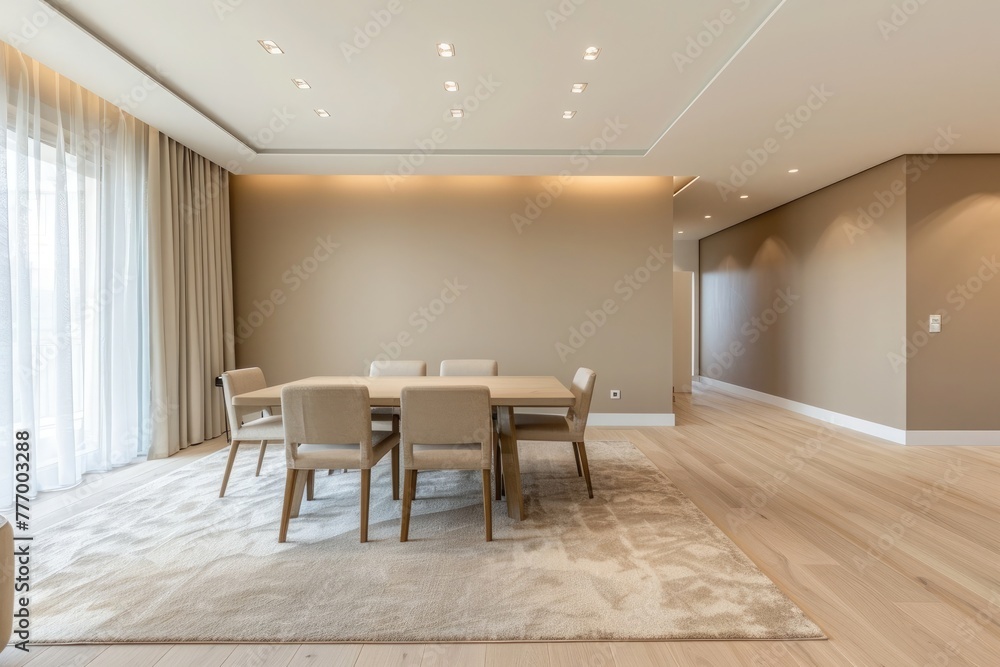 Elegant contemporary dining area in a luxury home with large windows, inviting natural light and tasteful decorations. Elegant contemporary dining area in a luxury home with large windows, inviting natural light and tasteful decorations.
