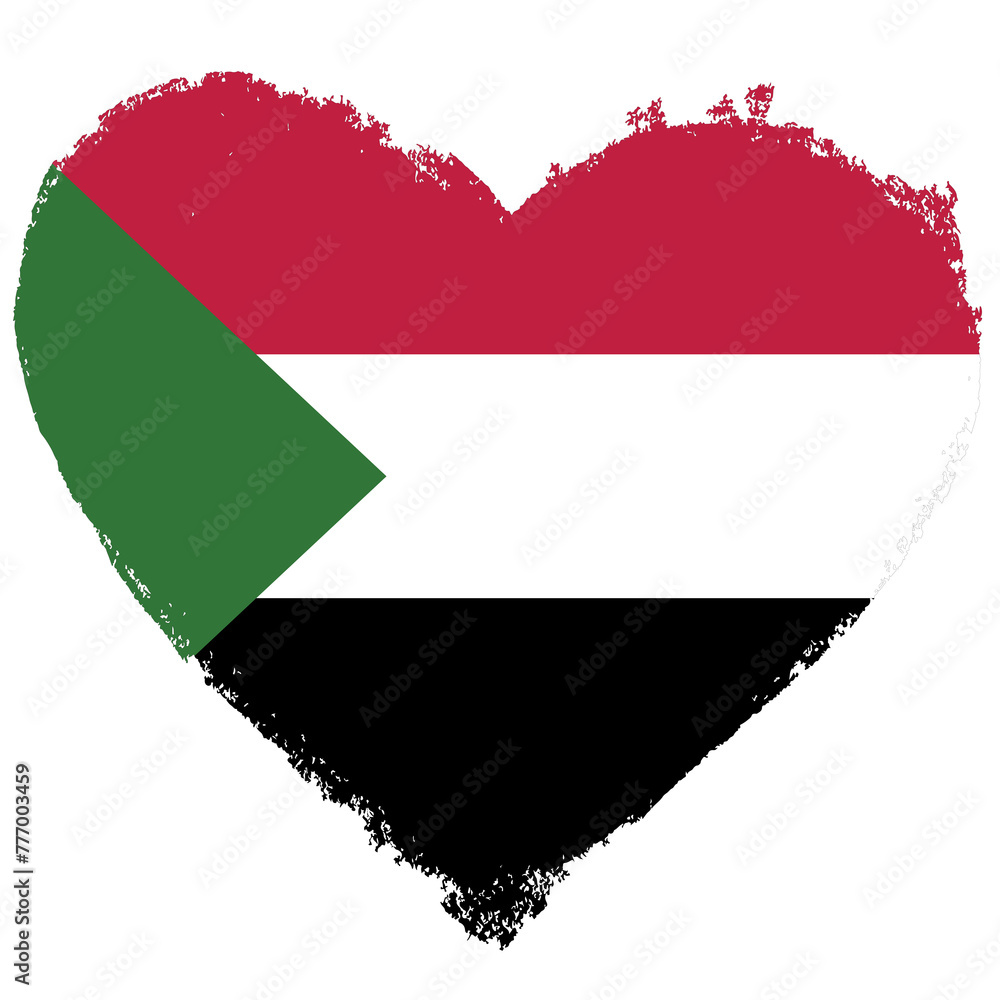 Sudan flag in heart shape isolated on transparent background.