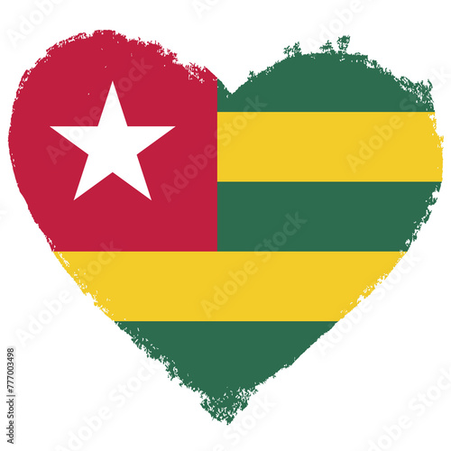 Togo flag in heart shape isolated on transparent background.