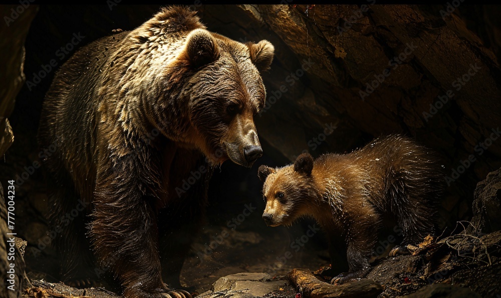 Obraz premium Mother and Cub A Moment in the Wild Generative AI