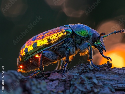 Firefly iridescent, vibrant, luminescent, glowing with an otherworldly light in the twilight © Thanadol
