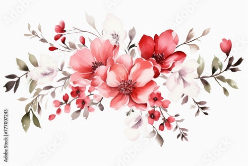 watercolor of geranium clipart with clusters of red, pink, and white blooms. flowers frame, botanical border, Watercolor Flowers Frame Isolated On White background.