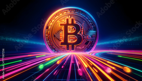 Digital cryptocurrency bitcoin illustration for blockchain finance technology.