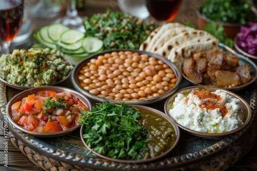 Matzah, Passover Seder plate (keara) with symbolic foods: Maror,Haroset is a sweet mixture of nuts, fruits and wine. Karpas - greens. Baytsa – boiled egg.Jewish Easter photo