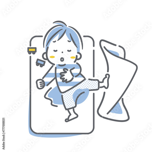 おねしょ　男の子　シンプルで線画イラスト