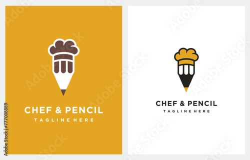 Chef Hat and Pencil Combination, for cafe, food writer blog restaurant recipes logo design icon vector