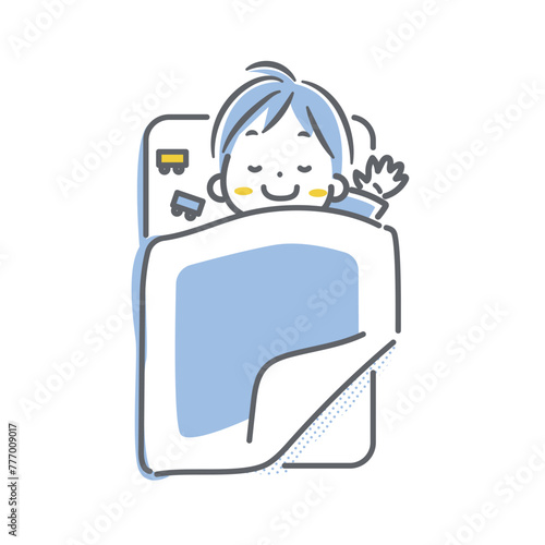 お昼寝をする男の子　シンプルでお洒落な線画イラスト