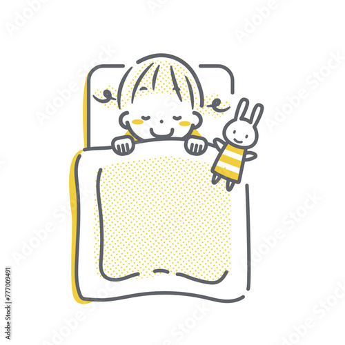 お昼寝をする女の子　シンプルでお洒落な線画イラスト