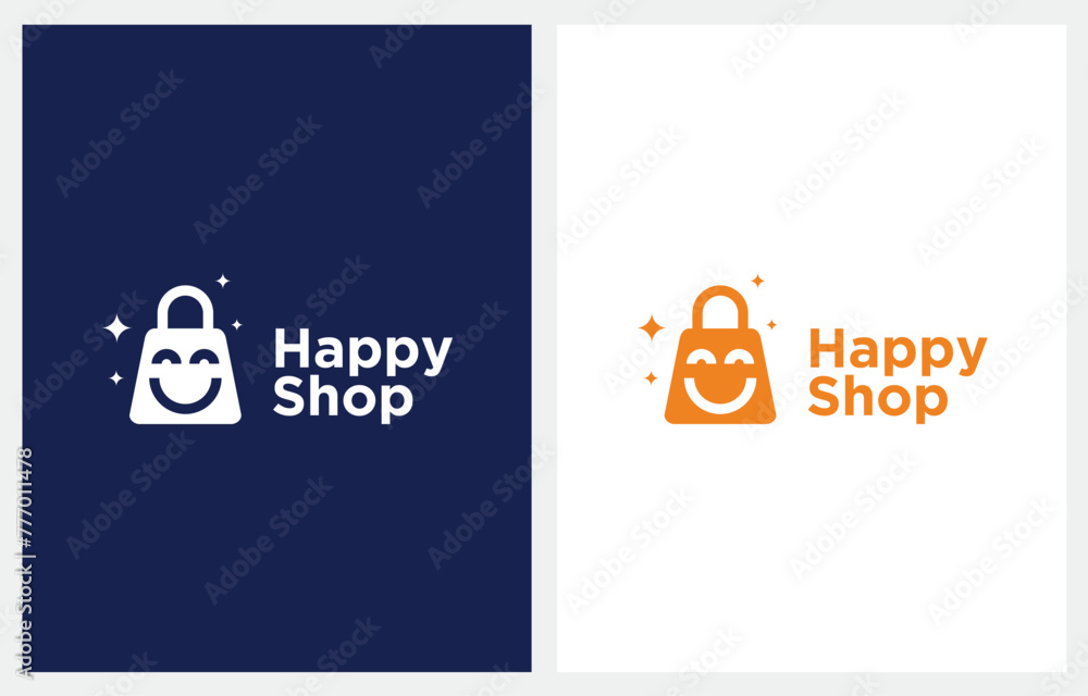 Happy Shop Bag and Smile logo design icon vector illustration Happy Shop Bag and Smile logo design icon vector illustration