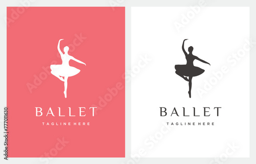Ballet Academy Dance Studio Silhouette logo design icon vector illustration