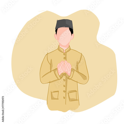 a male teacher prays. flat vector style