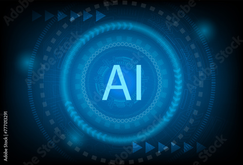 AI (artificial intelligence) Digital technology banner blue background concept. Abstract technology background Hi-tech communication concept futuristic digital innovation background.