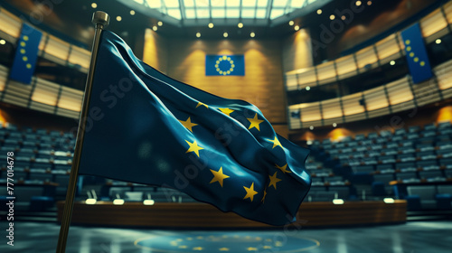 National flag of the European Union. Policy concept photo