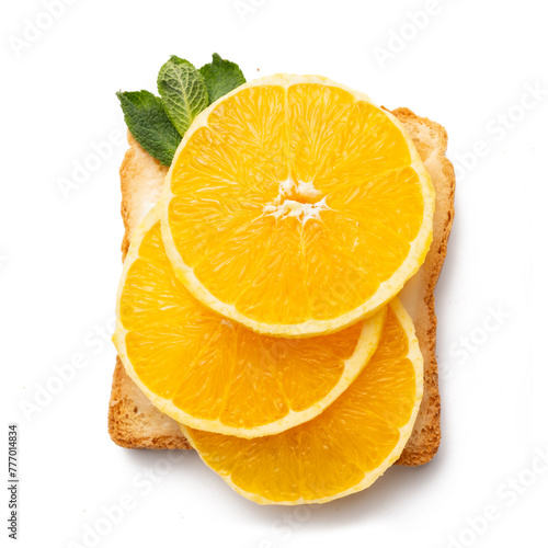 Toast with orange and mint, healthy eating