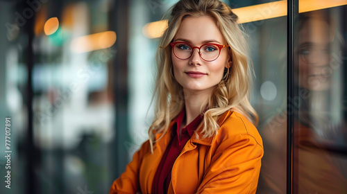 Smiling attractive mature caucasian business woman looking at the camera. Generative AI