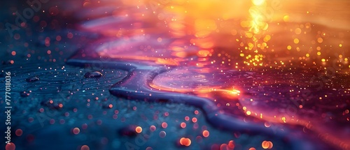 Vibrant oil spill on wet pavement with space for text. Concept Oil Spill, Wet Pavement, Vibrant Colors, Copy Space