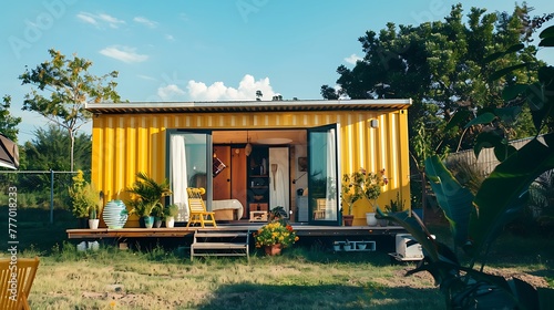 Stylish Container Dwelling: Modern Tiny House Made from Old Shipping Containers, Eco-Friendly Living Space © Muhammad
