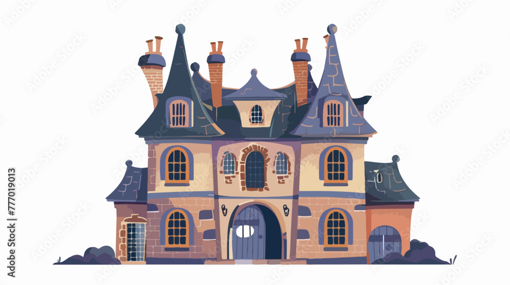 Hand drawn cartoon two storey house with chimneys 