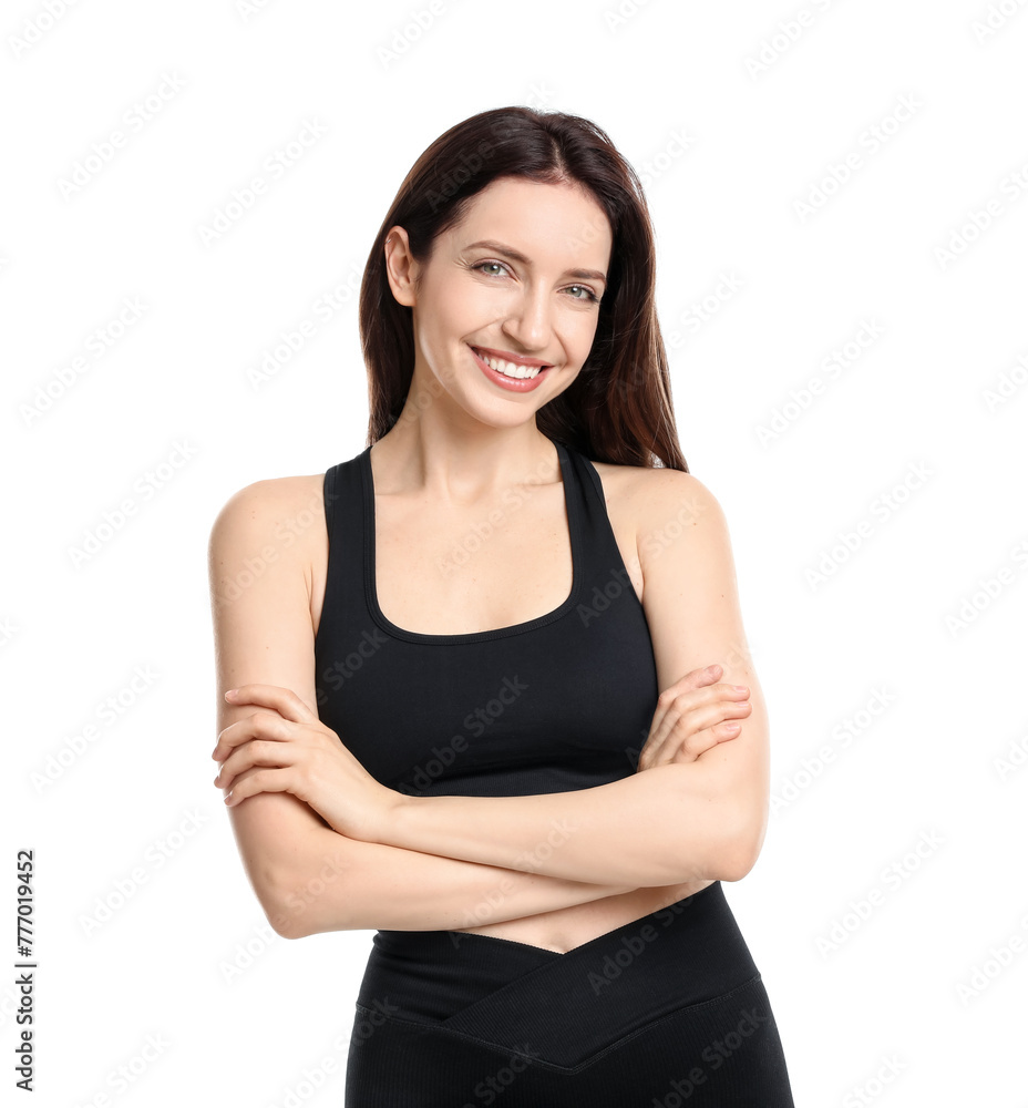 Happy young woman with slim body isolated on white Happy young woman with slim body isolated on white