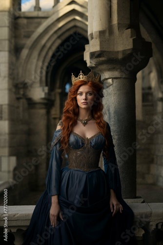 Queen standing in a castle arch