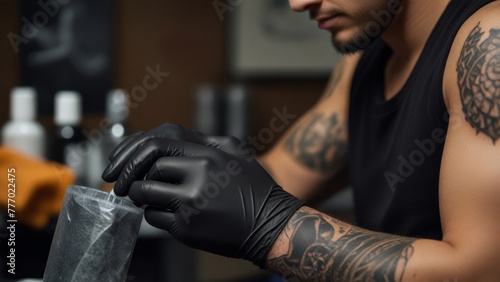  Visualize a tattoo artist striking a pose in their tattoo salon  exuding confidence and creativity amidst the ambiance of ink and artistry.