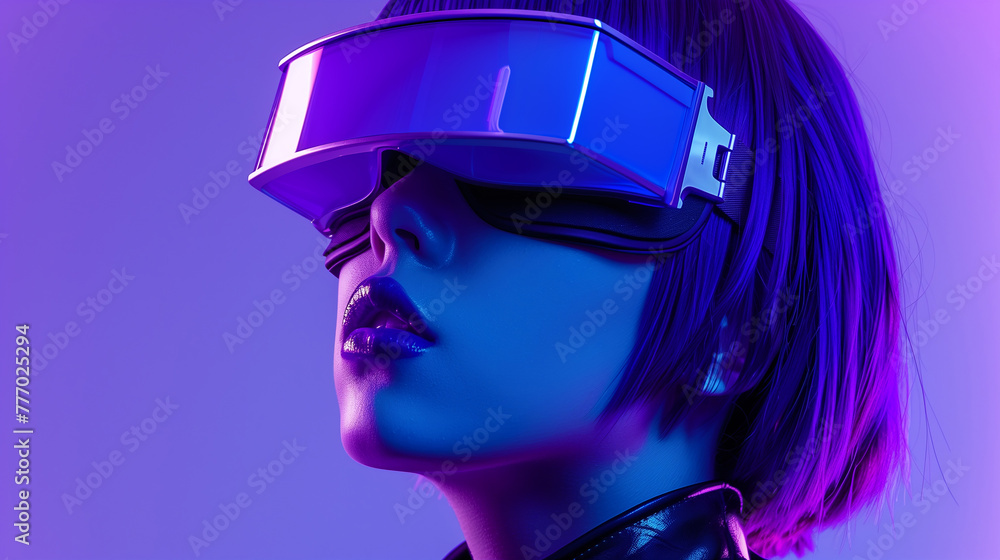 Portrait of young cyber girl with wears science fiction metal virtual reality glasses Cyberspace Augmented Reality, futuristic vision. Portrait of young cyber girl with wears science fiction metal virtual reality glasses Cyberspace Augmented Reality, futuristic vision.