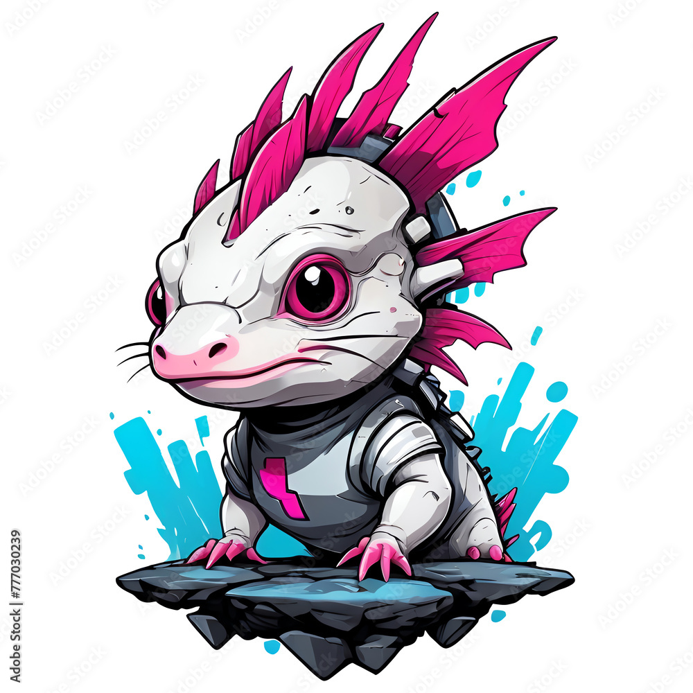 Axolotl colorful cartoon kawaii character cyberpunk beach sunset animal pet sticker isolated Axolotl colorful cartoon kawaii character cyberpunk beach sunset animal pet sticker isolated