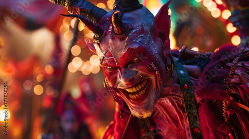 Charming antagonist in a vibrant, otherworldly carnival, evil never looked so inviting photo