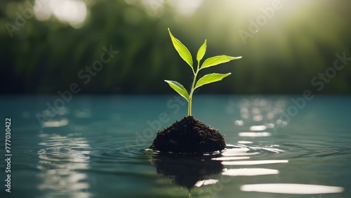 Plants grow above the water surface photo