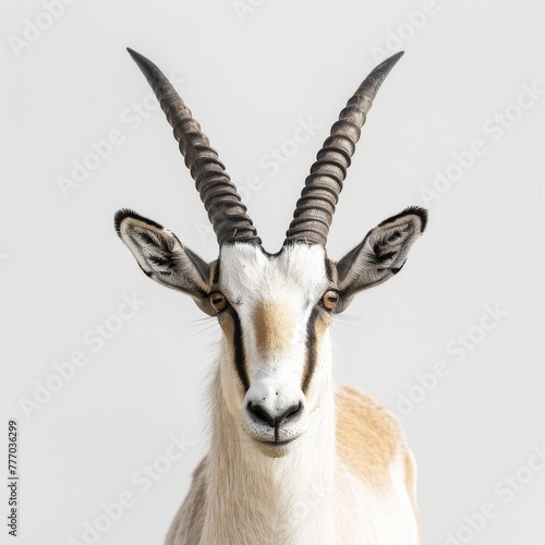 Topdown exploration of an antelopes grace, the spirit of the savannah against white