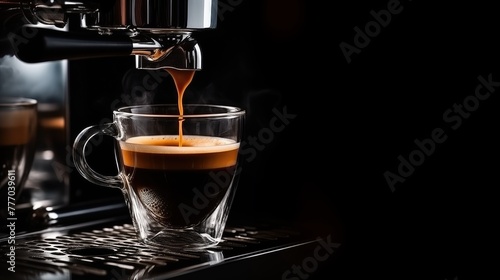Generative AI of Espresso Machine Pouring Fresh Coffee Isolated on black background with copy space - Ideal for Caffeine Boost  Morning Ritual  and Barista Blogs