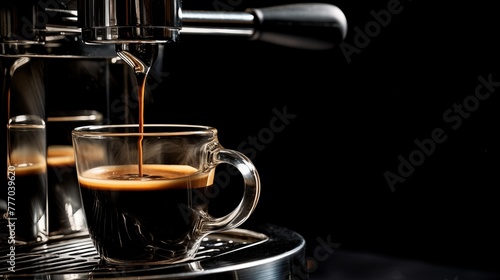 Generative AI of Espresso Pouring into Cup with copyspace concept for Morning Caffeine Fix, Barista Skills, and Café Ambiance