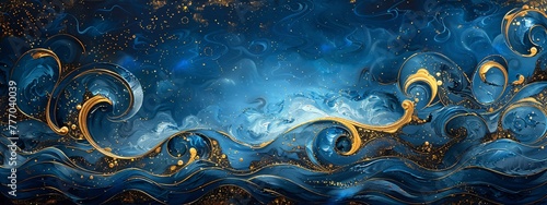The Ocean's Symphony A Gold-Flecked Artwork Generative AI