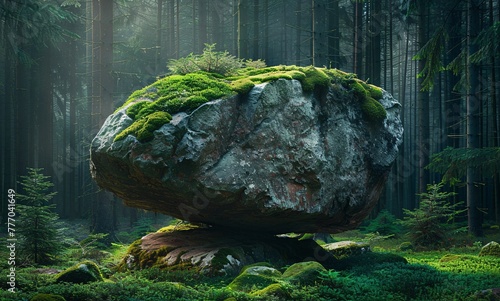 Mossy Rock in a Forest A Study in Nature's Persistence Generative AI