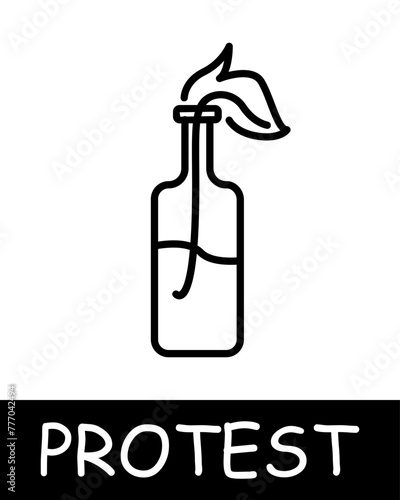 Molotov cocktail, bottle with incidental mixture icon. War against power, manacle, oppression, fight against regime, uprising, protest. Struggle against oppression and the fight for freedom concept.