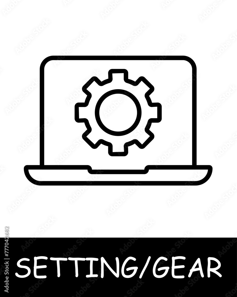 Gear, mechanism icon. Cogwheel, modern technology, laptop, screen, services, tuning, offer users the ability to customize their experience on the platform. Assistance in adjustments and optimization. Gear, mechanism icon. Cogwheel, modern technology, laptop, screen, services, tuning, offer users the ability to customize their experience on the platform. Assistance in adjustments and optimization.